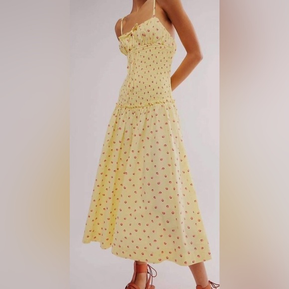Free People Dresses & Skirts - Free People Yellow Maxi Dress with strawberries Print